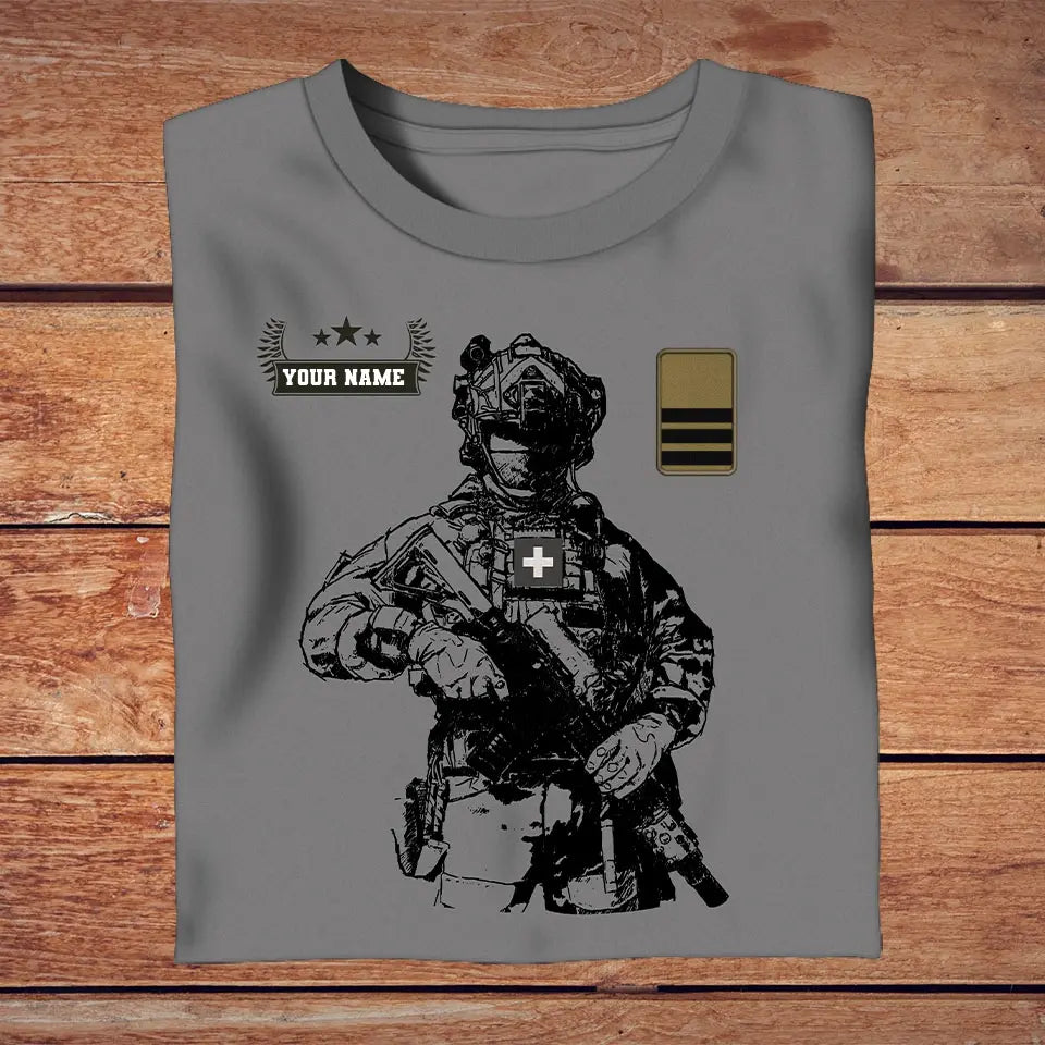 T-shirt personnalisé soldat/vétéran suisse avec nom et grade imprimé en 3D - 3009230001