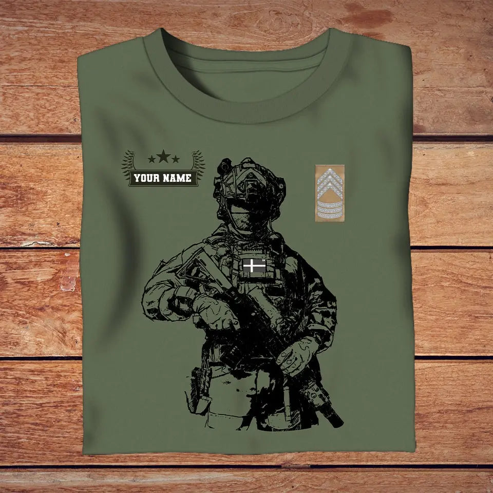 Personalisiertes T-Shirt „Dänemark-Soldat/Veteran“ mit Namen und Rang, 3D-Druck – 3009230001