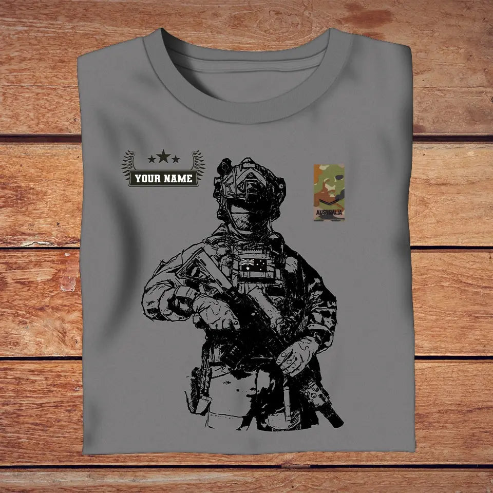 T-shirt personnalisé soldat/vétéran australien avec nom et grade imprimé en 3D - 3009230001