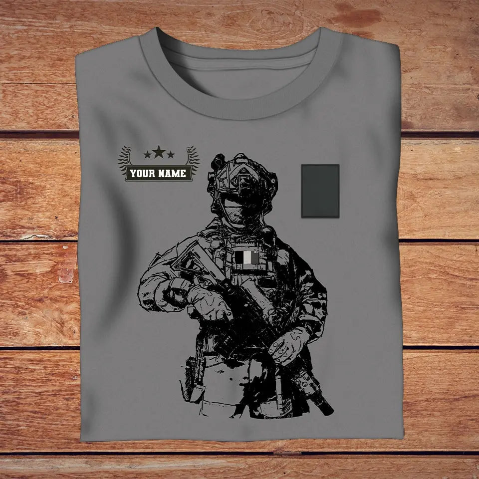 T-shirt personnalisé soldat/vétéran belge avec nom et grade imprimé en 3D - 3009230001