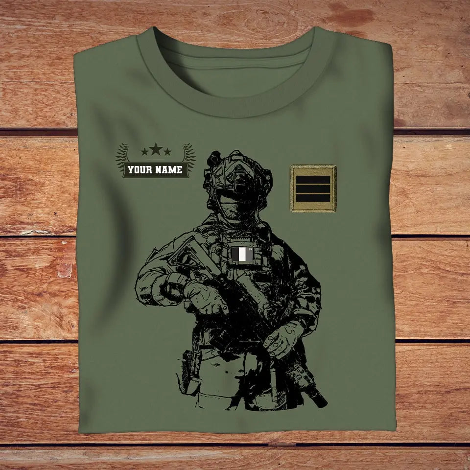 T-shirt personnalisé soldat/vétéran de la France avec nom et grade imprimé en 3D - 3009230001