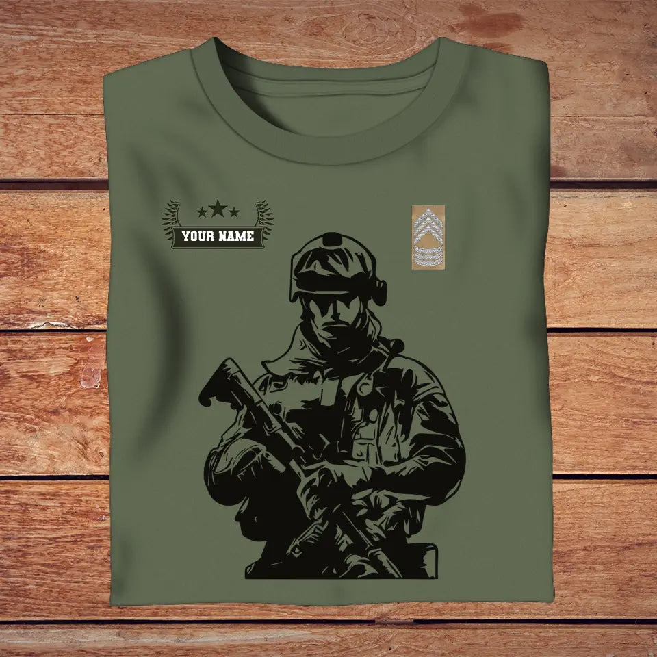 T-shirt personnalisé soldat/vétéran danois avec nom et grade imprimé en 3D - 0210230001