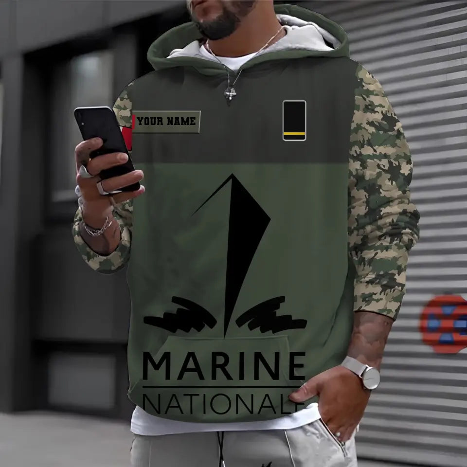 Sweat à capuche personnalisé avec camouflage soldat/vétéran de la France avec nom et grade imprimé en 3D - 16962912