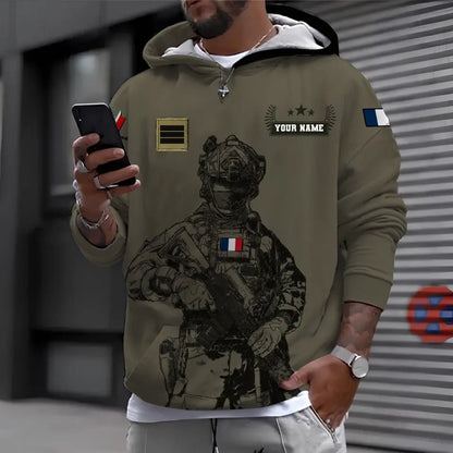 Personalized France Soldier/ Veteran Camo With Name And Rank Hoodie 3D Printed - 1696291203