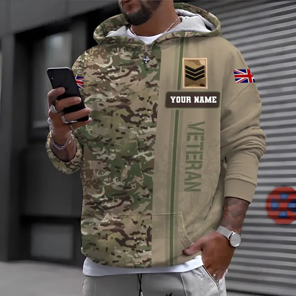 Personalized UK Soldier/ Veteran Camo With Name And Rank Hoodie 3D Printed - 0410230006