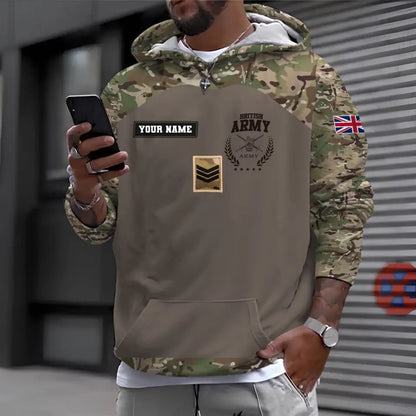 Sweat à capuche personnalisé avec camouflage soldat/vétéran britannique avec nom et grade imprimé en 3D - 0410230008