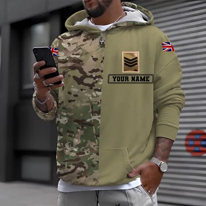 Personalisierter Kapuzenpullover mit Camouflage-Muster für britische Soldaten/Veteranen mit Namen und Rang, 3D-Druck – 0410230009