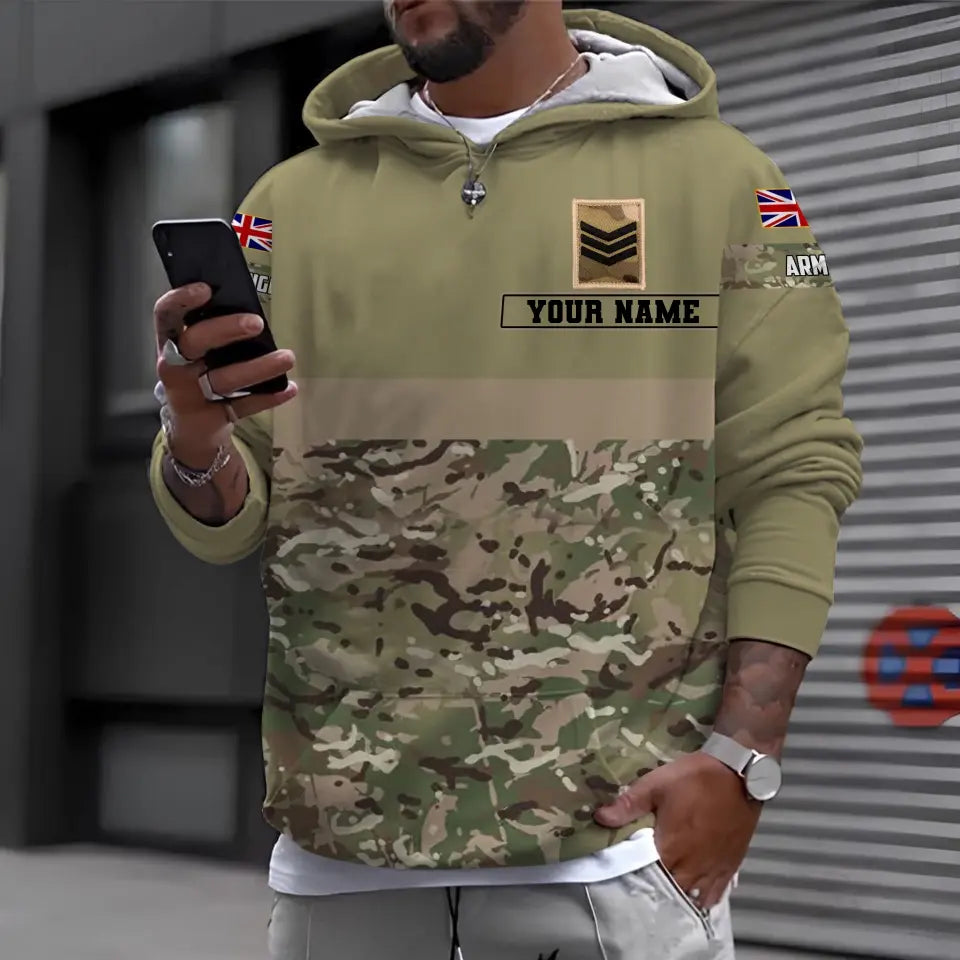 Personalisierter Kapuzenpullover mit Camouflage-Muster für britische Soldaten/Veteranen mit Namen und Rang, 3D-Druck – 04102300010