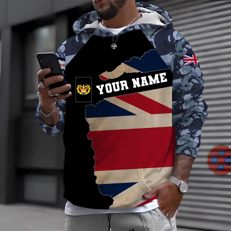 Personalisierter Kapuzenpullover mit Camouflage-Muster für britische Soldaten/Veteranen mit Namen und Rang, 3D-Druck – 04102300011