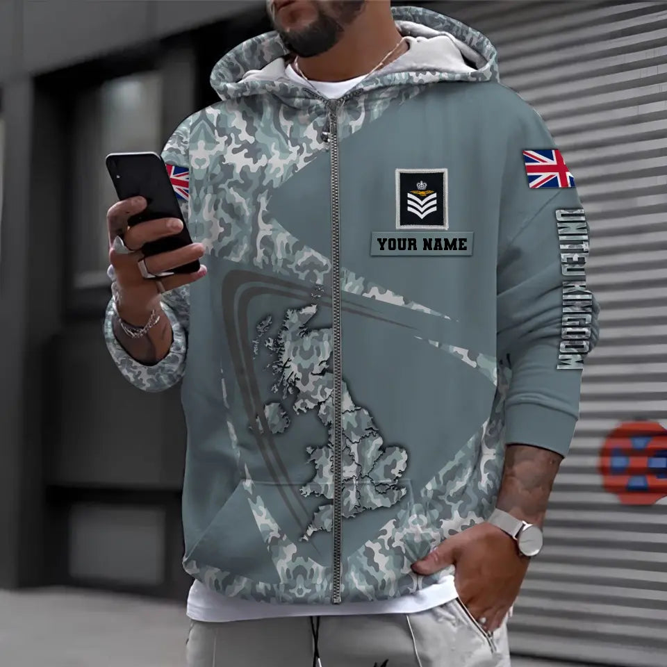 Personalisierter Kapuzenpullover mit Camouflage-Muster für britische Soldaten/Veteranen mit Namen und Rang, 3D-Druck – 0410230005