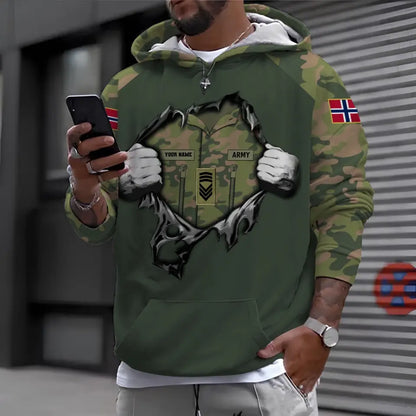 Personalisierter Kapuzenpullover mit Camouflage-Muster für norwegische Soldaten/Veteranen mit Namen und Rang – 0310230003