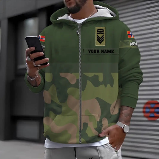 Personalisierter Kapuzenpullover mit Camouflage-Muster für norwegische Soldaten/Veteranen mit Namen und Rang – 0310230011