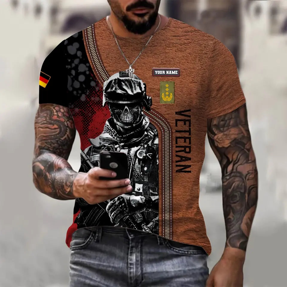 T-shirt personnalisé avec camouflage soldat/vétéran allemand avec nom et grade imprimé en 3D - 0310230001