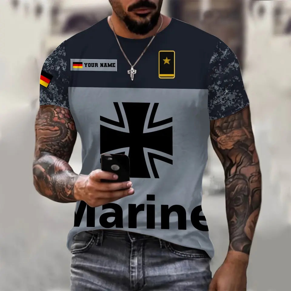 T-shirt personnalisé avec camouflage soldat/vétéran allemand avec nom et grade imprimé en 3D - 0310230003