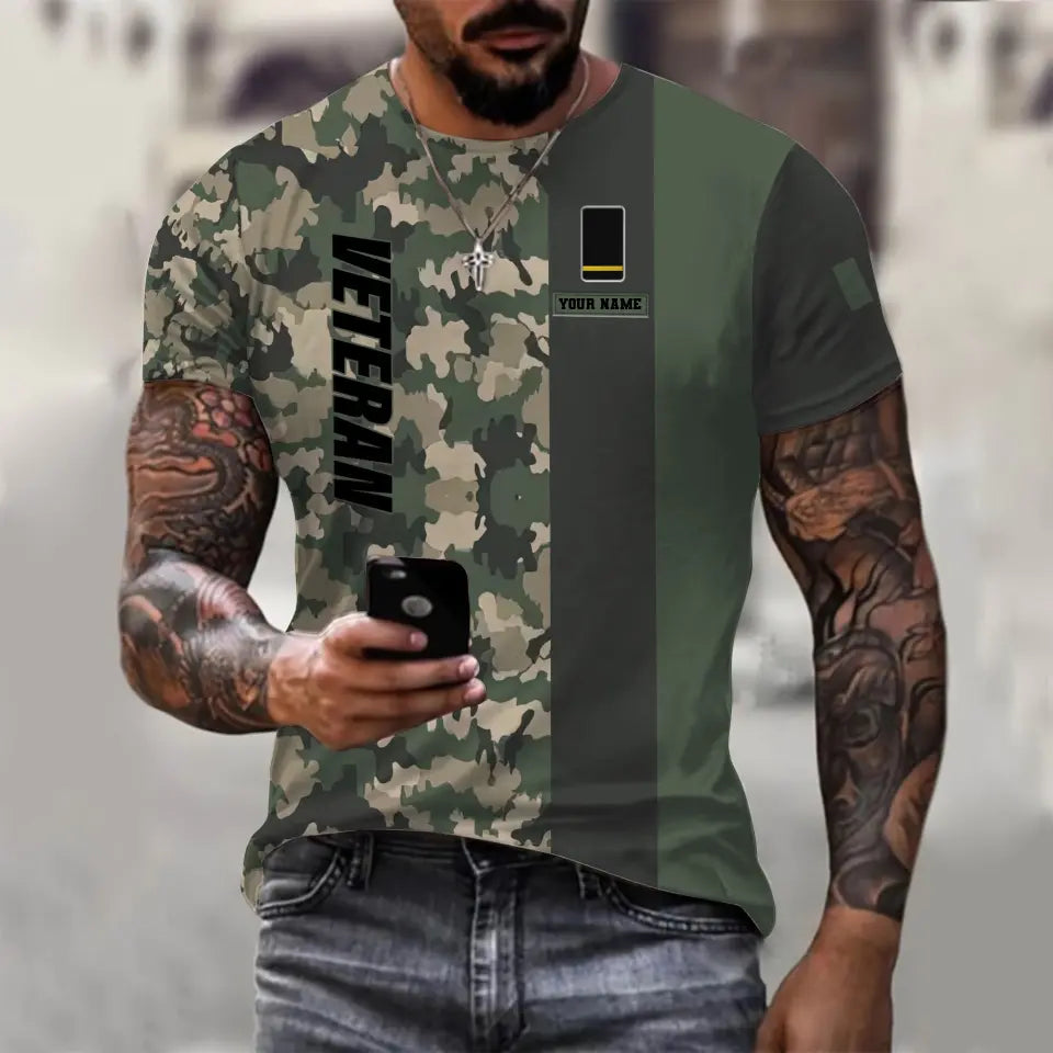 T-shirt personnalisé avec nom et grade de soldat/vétéran de la France imprimé en 3D - 0310230003