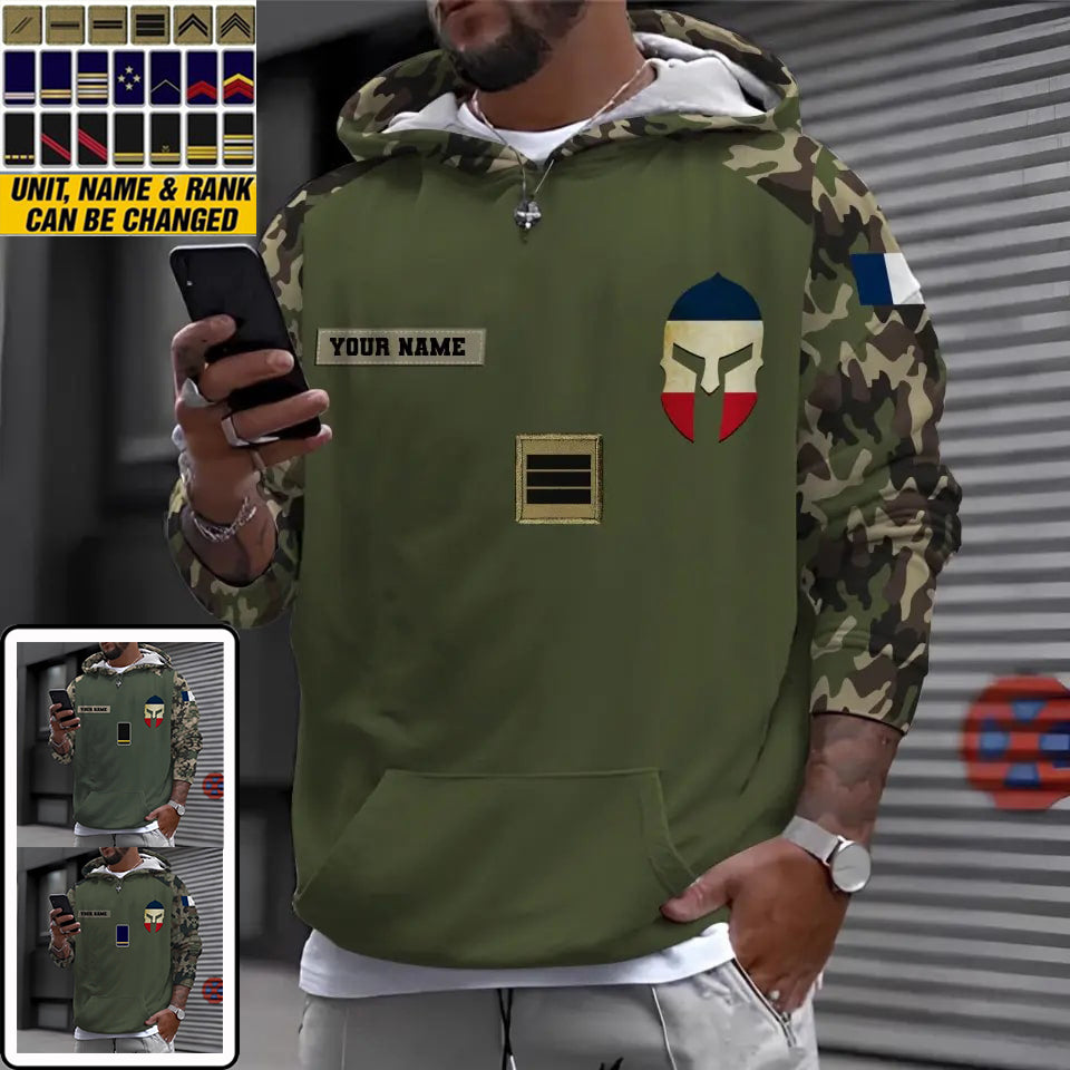 Sweat à capuche personnalisé avec nom et grade de soldat/vétéran de la France imprimé en 3D - 1696291204