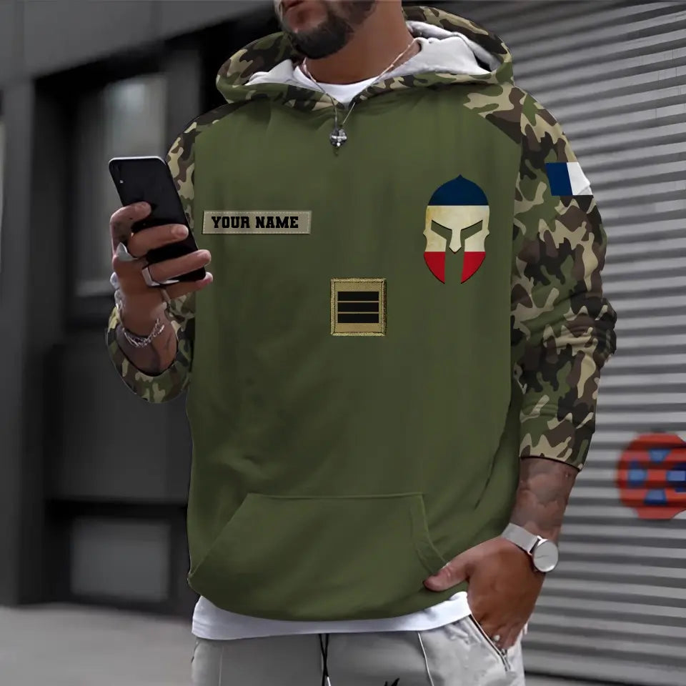 Personalized France Soldier/ Veteran Camo With Name And Rank Hoodie 3D Printed - 1696291204