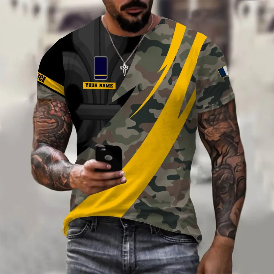 T-shirt personnalisé avec nom et grade de soldat/vétéran de la France imprimé en 3D - 0310230007