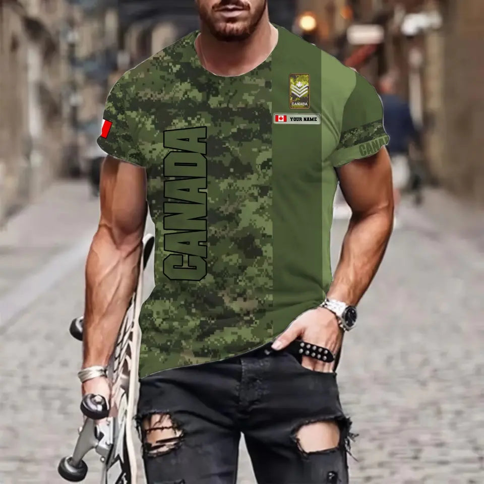 Personalized Canada Soldier/ Veteran Camo With Name And Rank T-shirt 3D Printed - 1696464018