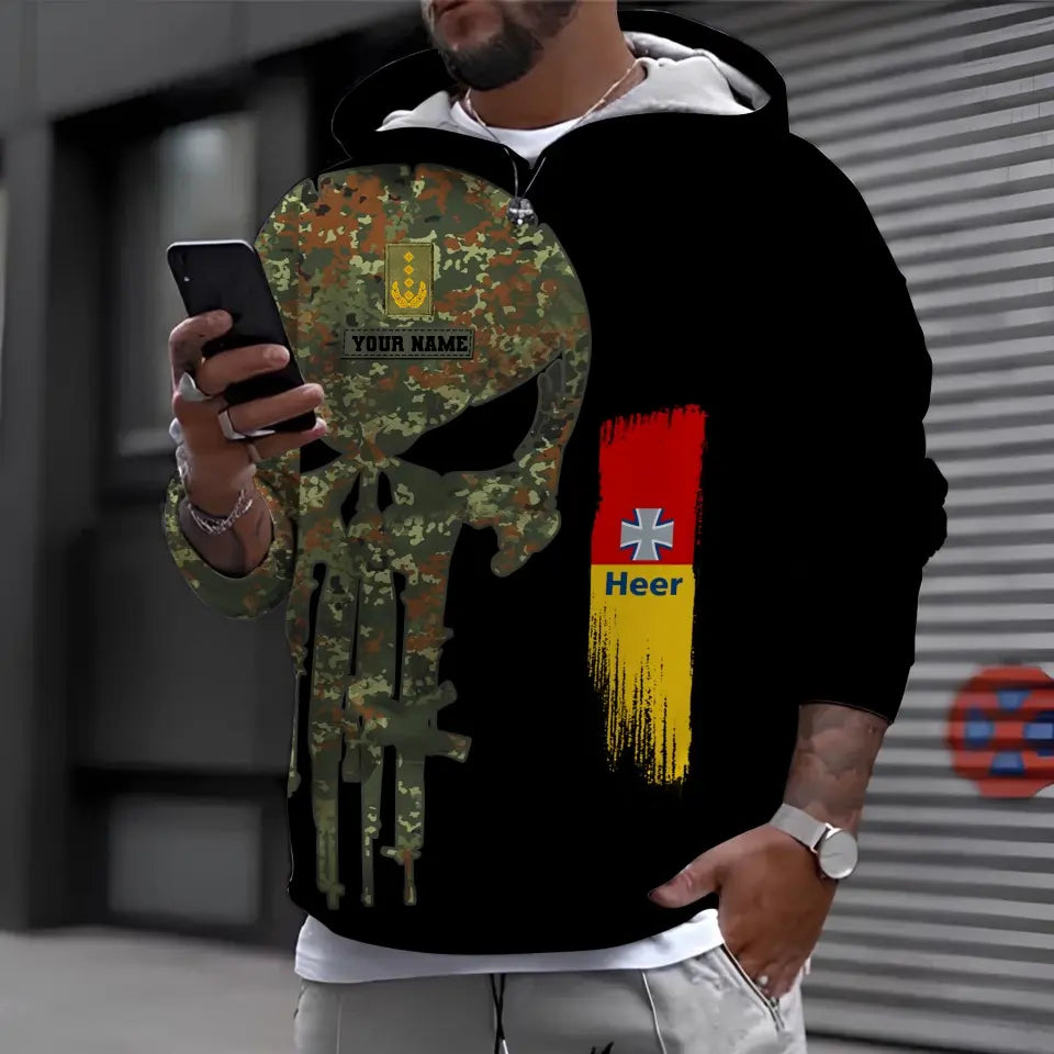 Personalisierter Kapuzenpullover mit Camouflage-Muster für deutsche Soldaten/Veteranen mit Namen und Rang, 3D-Druck – 0610230001