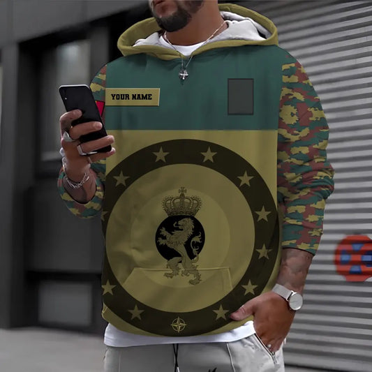 Personalisierter Kapuzenpullover mit 3D-Druck für belgische Soldaten/Veteranen im Camouflage-Muster mit Namen und Rang – 16966368