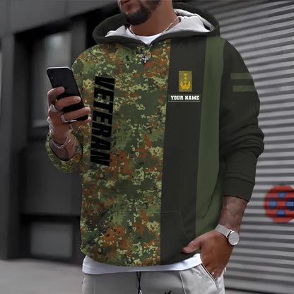 Sweat à capuche personnalisé avec camouflage soldat/vétéran allemand avec nom et grade imprimé en 3D - 0610230002