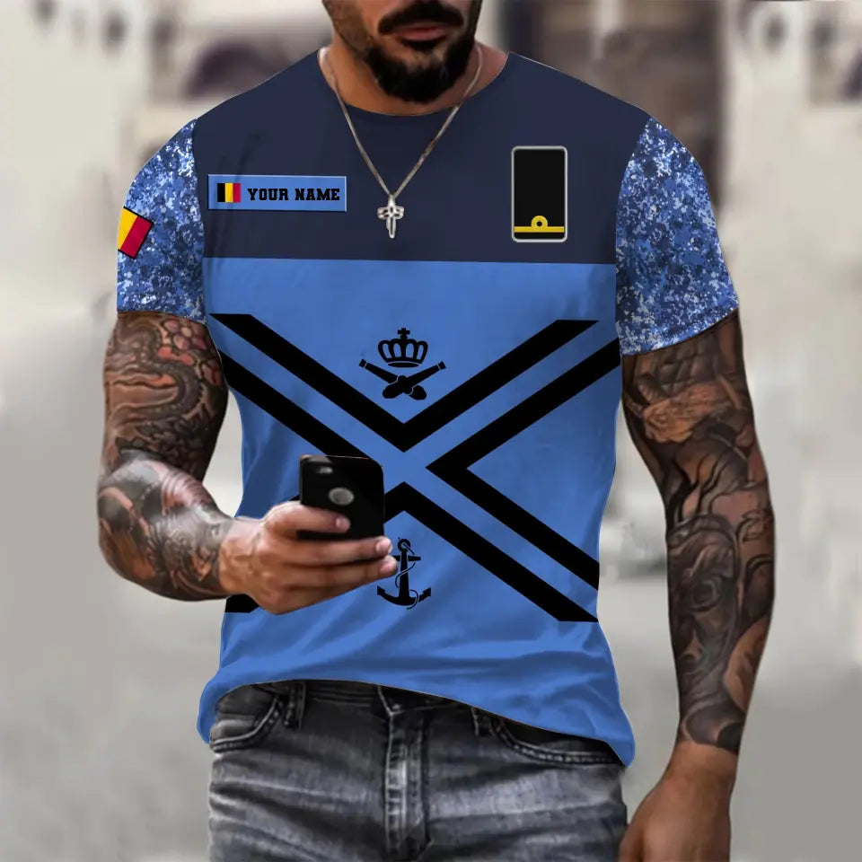 T-shirt personnalisé avec camouflage soldat/vétéran belge avec nom et grade imprimé en 3D - 0710230001