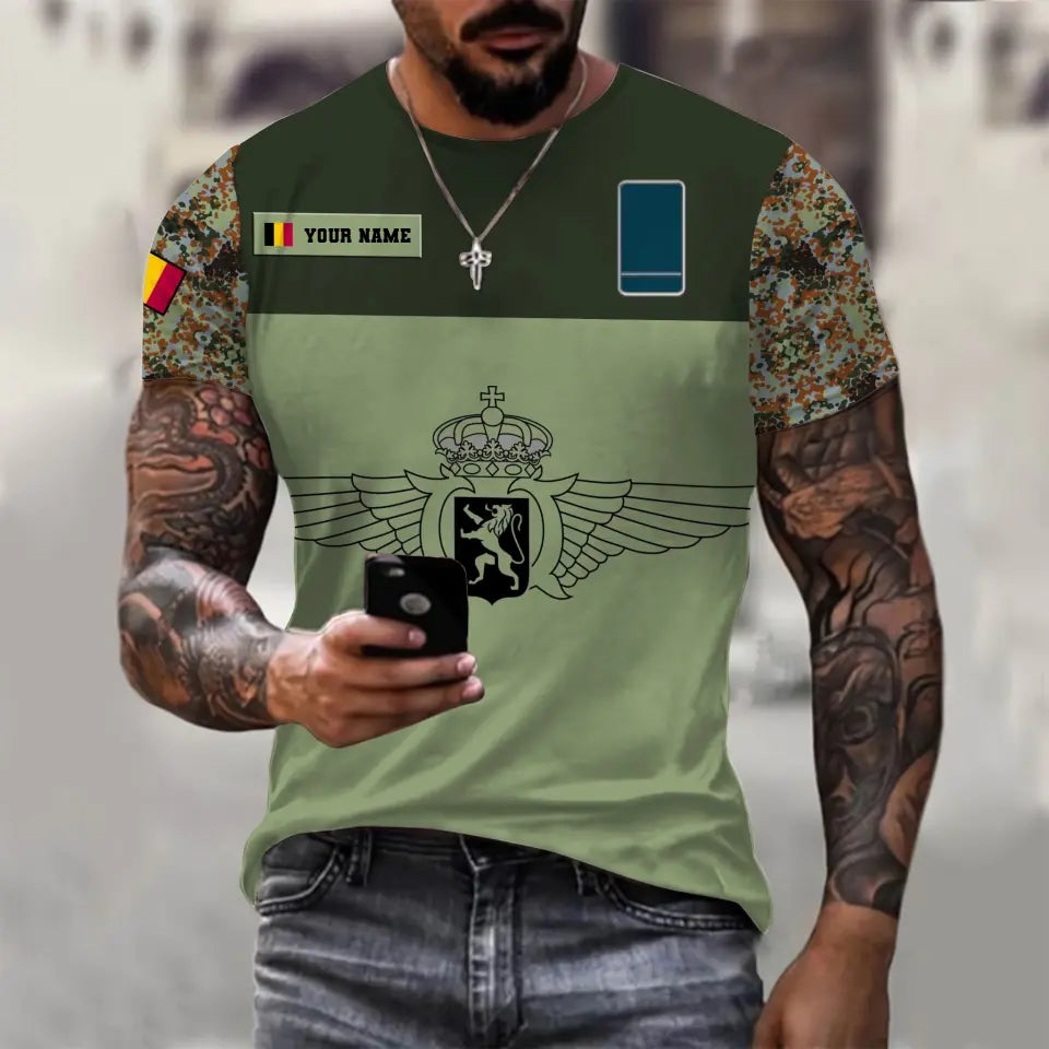 Personalized Belgium Soldier/ Veteran Camo With Name And Rank T-shirt 3D Printed - 0710230001