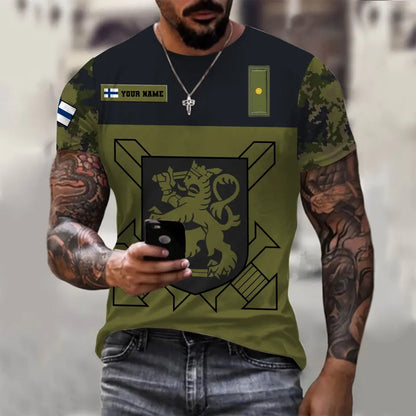 T-shirt personnalisé avec camouflage soldat/vétéran finlandais avec nom et grade imprimé en 3D - 0710230001