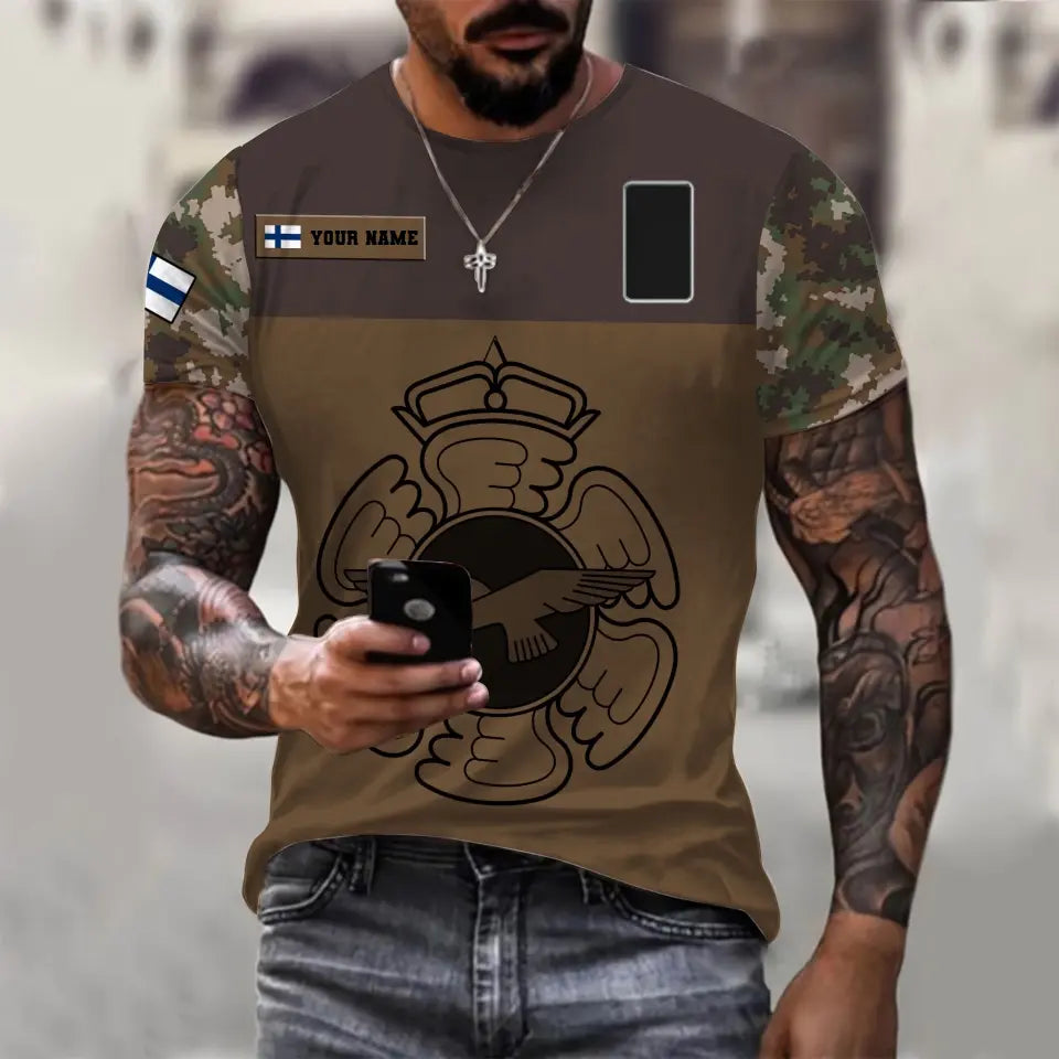 T-shirt personnalisé avec camouflage soldat/vétéran finlandais avec nom et grade imprimé en 3D - 0710230001