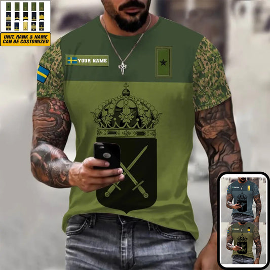 T-shirt personnalisé avec camouflage soldat/vétéran suédois avec nom et grade imprimé en 3D - 0710230001