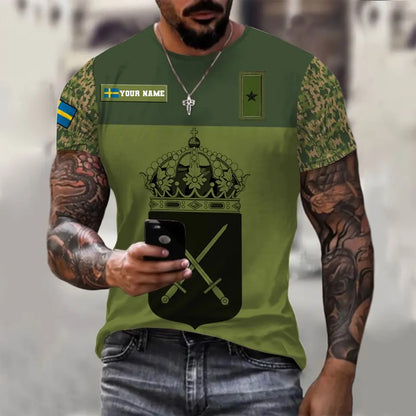 T-shirt personnalisé avec camouflage soldat/vétéran suédois avec nom et grade imprimé en 3D - 0710230001