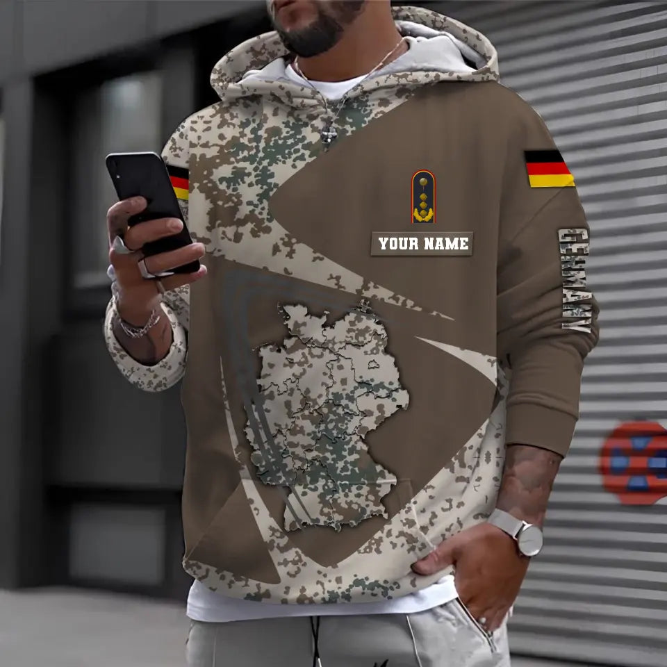 Personalisierter Kapuzenpullover mit Camouflage-Muster für deutsche Soldaten/Veteranen mit Namen und Rang, 3D-Druck – 0610230004