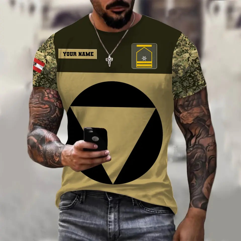 Personalisiertes österreichisches Soldaten-/Veteranen-Tarn-T-Shirt mit Namen und Rang, 3D-Druck – 0710230001