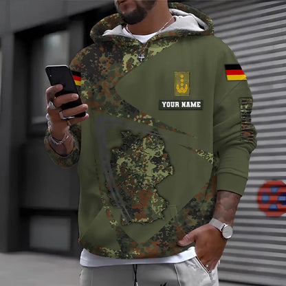 Sweat à capuche personnalisé avec camouflage soldat/vétéran allemand avec nom et grade imprimé en 3D - 0610230004