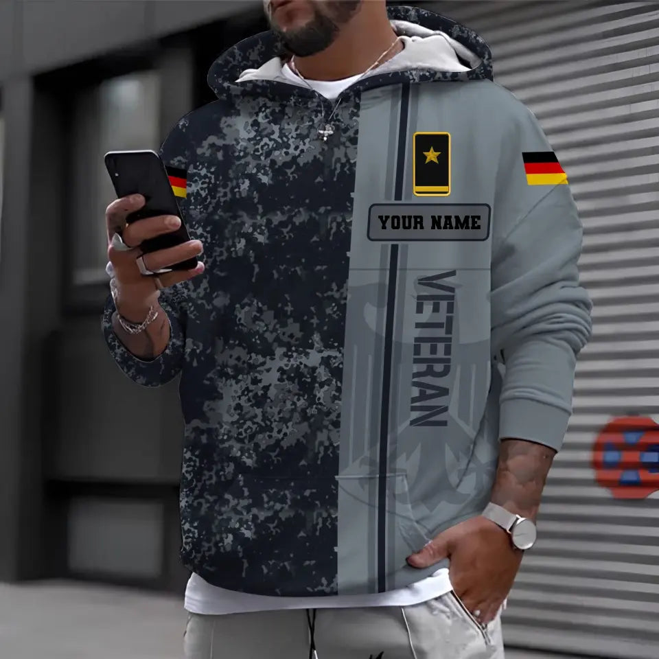 Personalisierter Kapuzenpullover mit Camouflage-Muster für deutsche Soldaten/Veteranen mit Namen und Rang, 3D-Druck – 0610230005