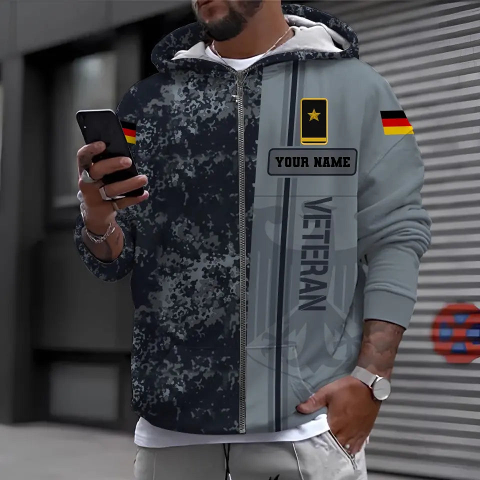 Personalisierter Kapuzenpullover mit Camouflage-Muster für deutsche Soldaten/Veteranen mit Namen und Rang, 3D-Druck – 0610230005