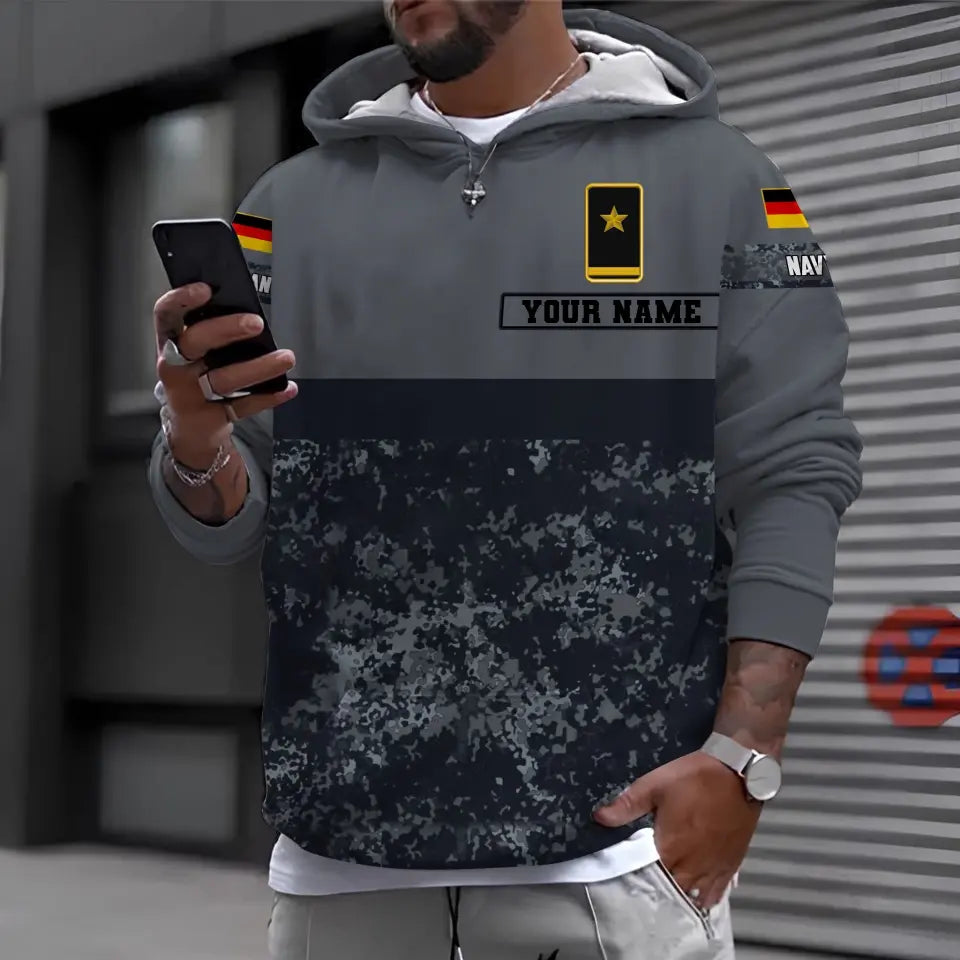 Personalisierter Kapuzenpullover mit Camouflage-Muster für deutsche Soldaten/Veteranen mit Namen und Rang, 3D-Druck – 0610230008