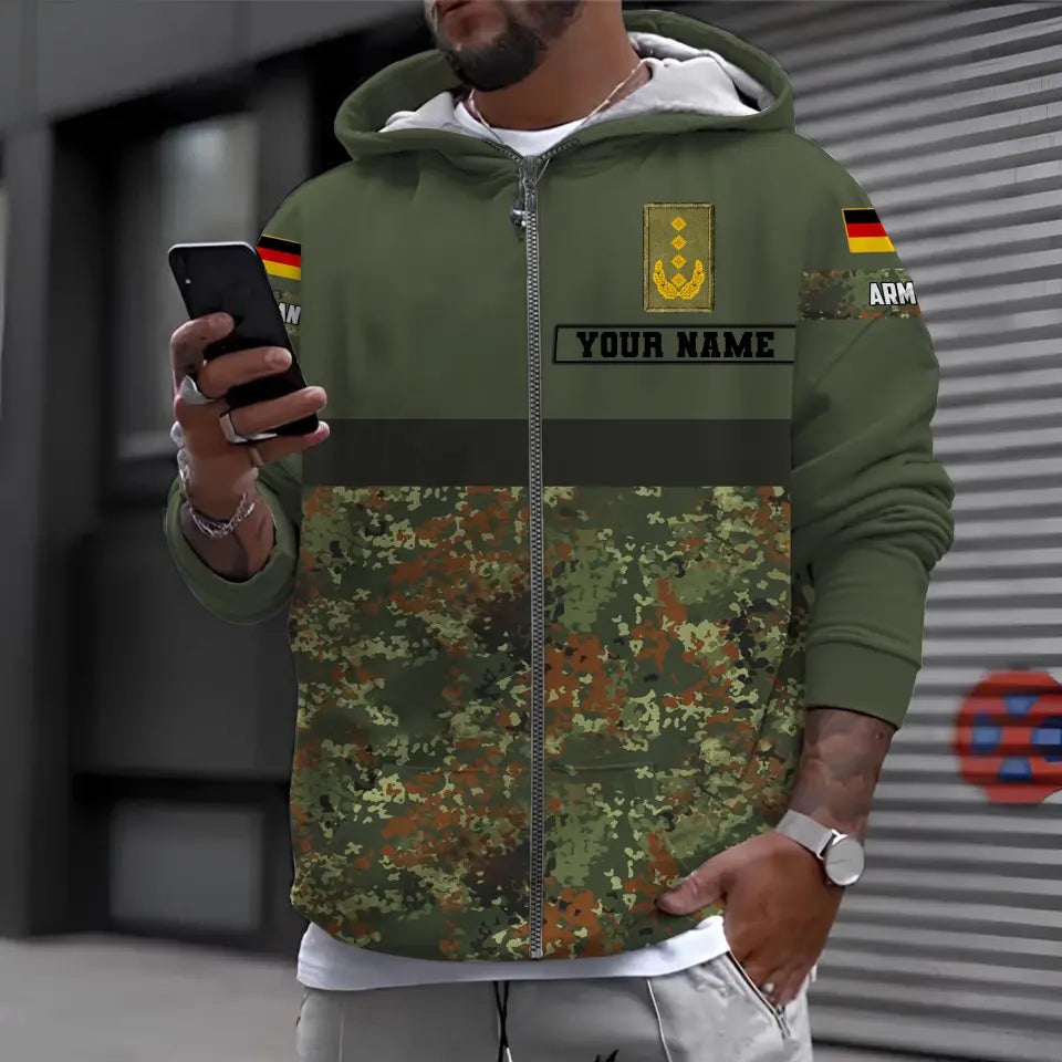 Personalisierter Kapuzenpullover mit Camouflage-Muster für deutsche Soldaten/Veteranen mit Namen und Rang, 3D-Druck – 0610230008