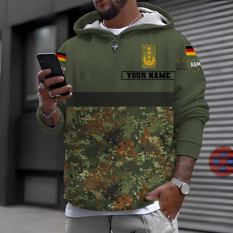 Sweat à capuche personnalisé avec camouflage soldat/vétéran allemand avec nom et grade imprimé en 3D - 0610230008