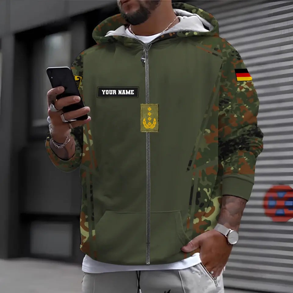 Sweat à capuche personnalisé avec camouflage soldat/vétéran allemand avec nom et grade imprimé en 3D - 0610230015