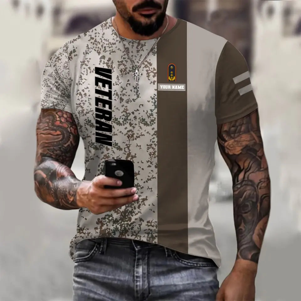 T-shirt personnalisé avec camouflage soldat/vétéran allemand avec nom et grade imprimé en 3D - 0610230002