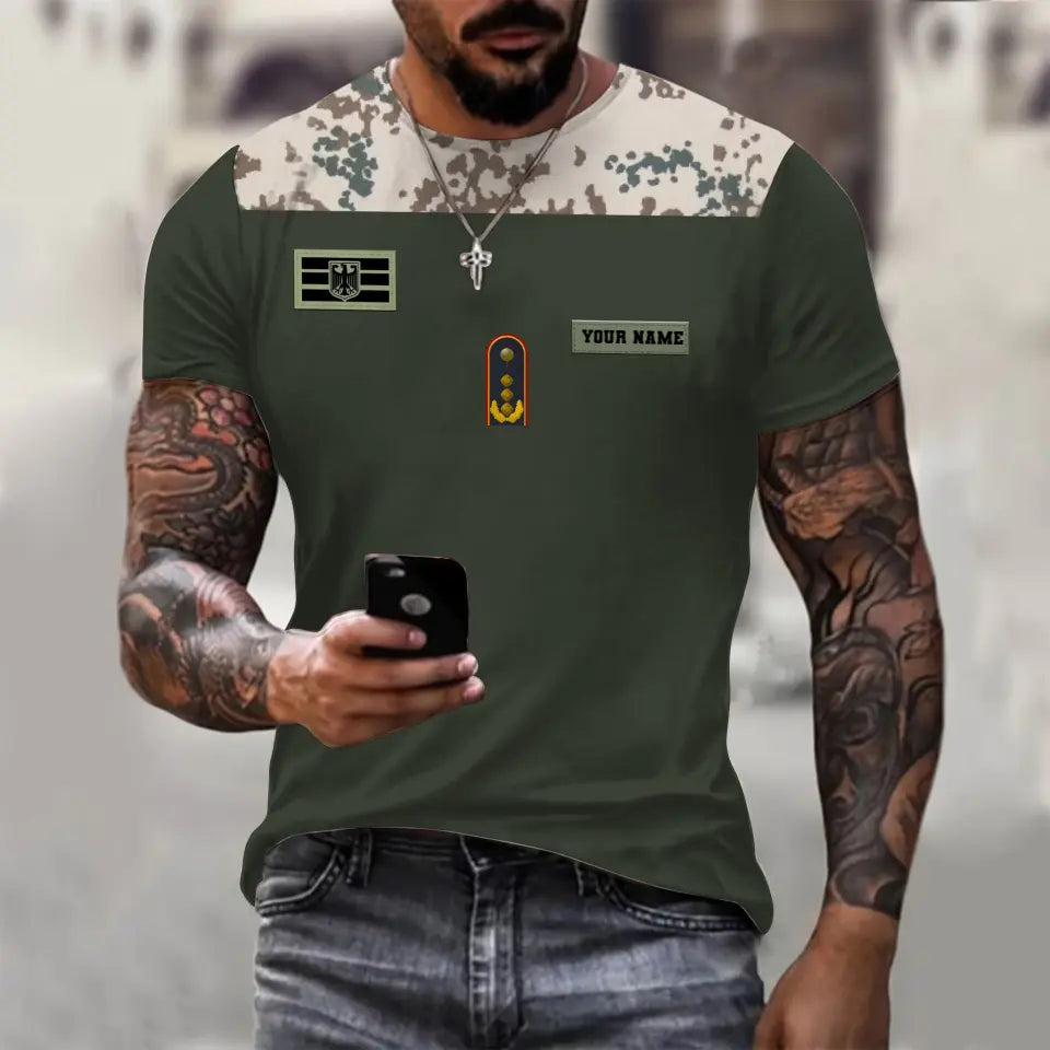 T-shirt personnalisé avec camouflage soldat/vétéran allemand avec nom et grade imprimé en 3D - 0610230003