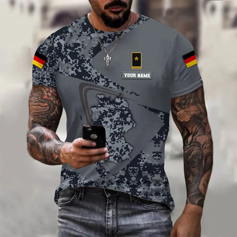 T-shirt personnalisé avec camouflage soldat/vétéran allemand avec nom et grade imprimé en 3D - 0610230004