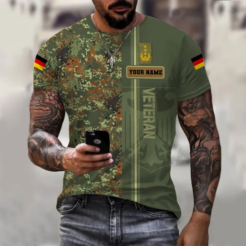 Personalisiertes T-Shirt mit Camouflage-Muster für deutsche Soldaten/Veteranen mit Namen und Rang, 3D-Druck – 0610230005