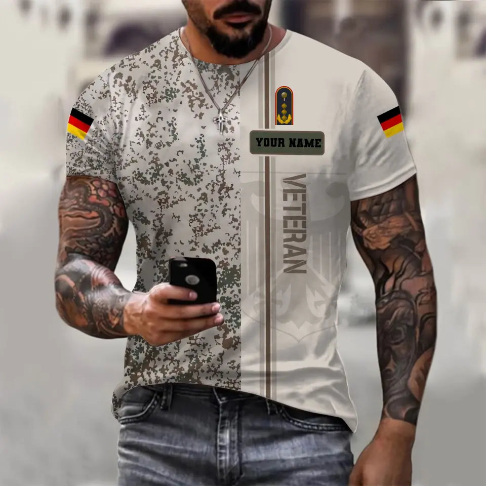 T-shirt personnalisé avec camouflage soldat/vétéran allemand avec nom et grade imprimé en 3D - 0610230005