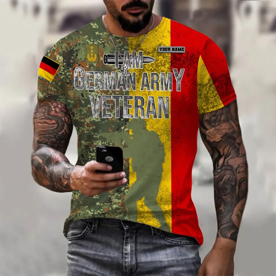 T-shirt personnalisé avec camouflage soldat/vétéran allemand avec nom et grade imprimé en 3D - 0610230006