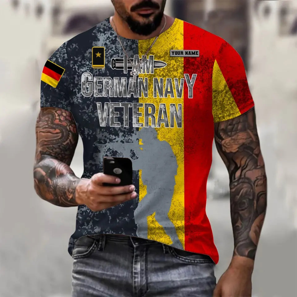 T-shirt personnalisé avec camouflage soldat/vétéran allemand avec nom et grade imprimé en 3D - 0610230006