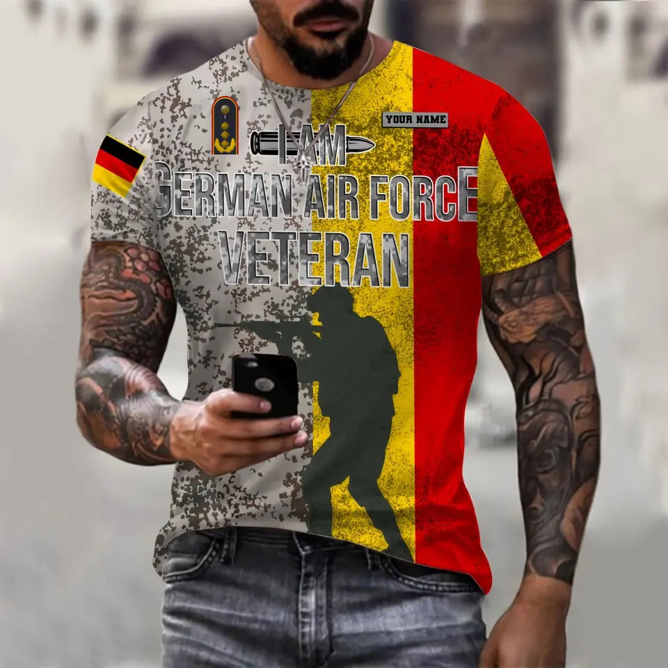 T-shirt personnalisé avec camouflage soldat/vétéran allemand avec nom et grade imprimé en 3D - 0610230006