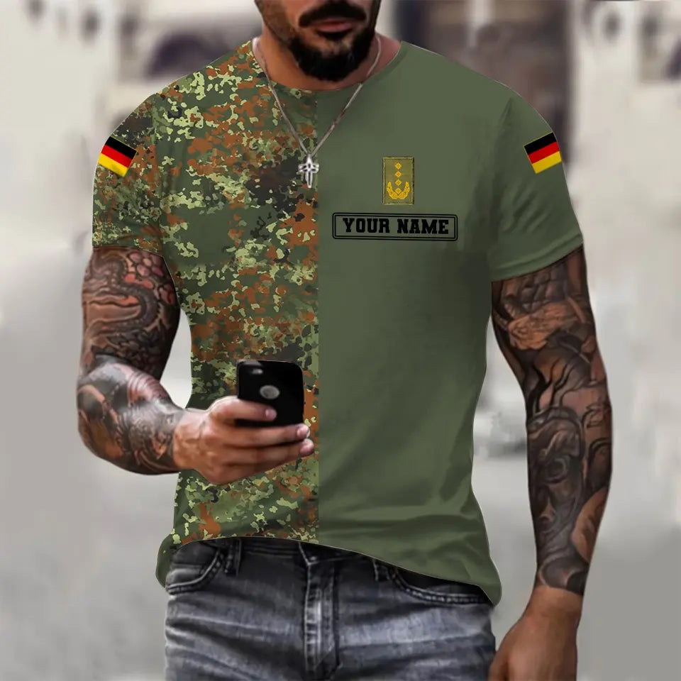 Personalisiertes T-Shirt mit Camouflage-Muster für deutsche Soldaten/Veteranen mit Namen und Rang, 3D-Druck – 0610230007